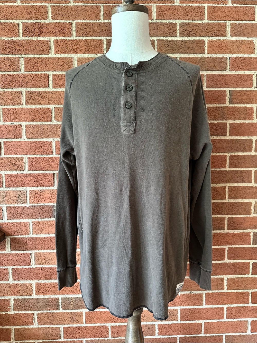 Vintage Eddie Bauer Men's Long-Sleeve Henley Shirt in Brown, XL